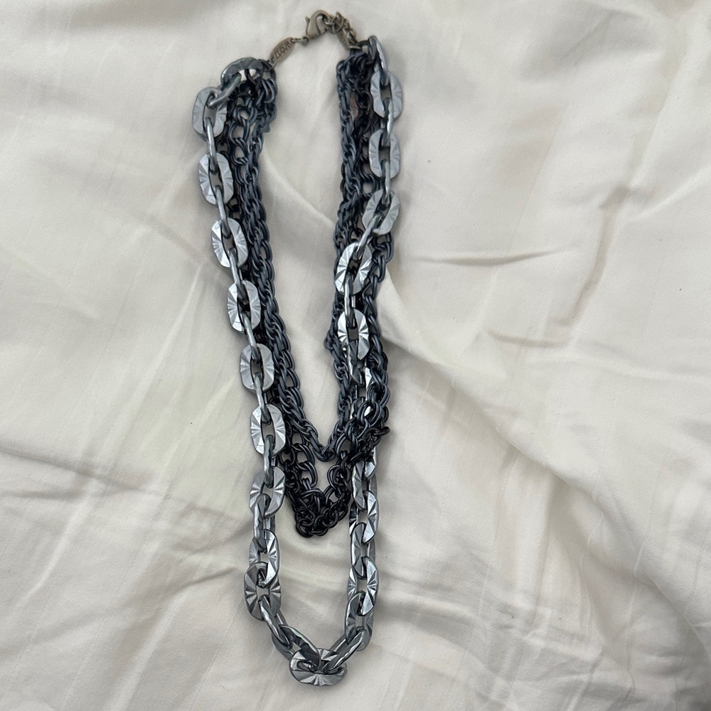 Sabika Silver and Blue Chain Necklace